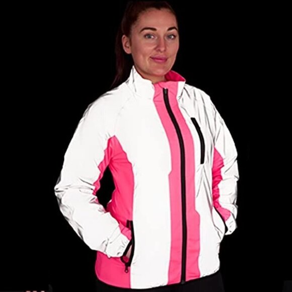 BTR Ladies High Visibility Reflective Silver/Pink Cycling and Running Jacket - Picture 3 of 9